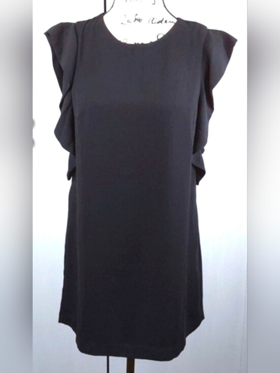 Forever 21 Dresses & Skirts - Forever 21 |Elegant Black Chiffon Mini Dress Sleeveless Ruffles Neutral Sz.M